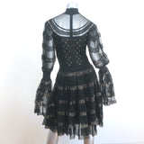 Alexander McQueen Turtleneck Dress Black/Gold Metallic-Striped Lace Size 42