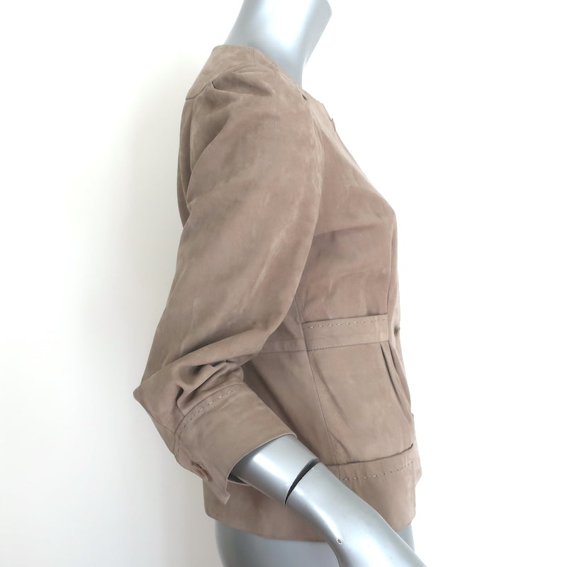 Philosophy di Alberta Ferretti beige suede cropped-sleeve jacket, authentic pre-owned luxury (US 4)