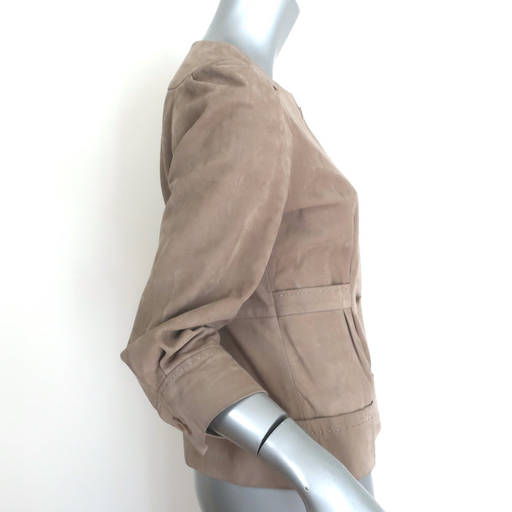 Philosophy di Alberta Ferretti beige suede cropped-sleeve jacket, authentic pre-owned luxury (US 4)