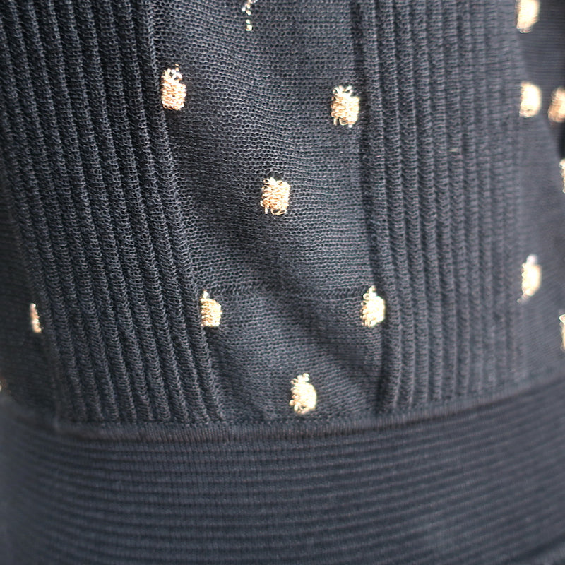 Alexander McQueen Turtleneck Dress Black/Gold Metallic-Striped Lace Size 42