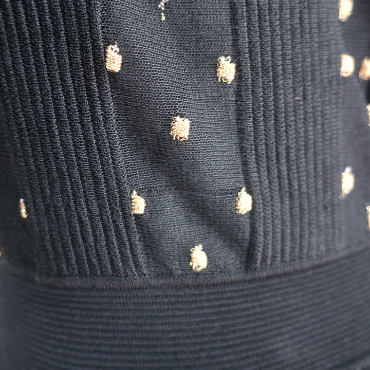 Alexander McQueen Turtleneck Dress Black/Gold Metallic-Striped Lace Size 42