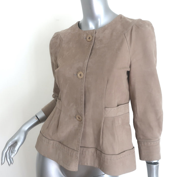 Philosophy di Alberta Ferretti beige suede cropped-sleeve jacket, authentic pre-owned luxury piece