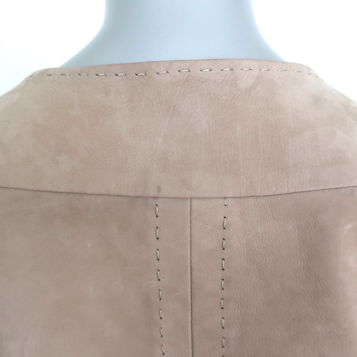 Philosophy di Alberta Ferretti suede cropped-sleeve jacket in beige, pre-owned luxury piece, size US 4