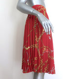 Balenciaga Sunray Pleated Skirt Red Chain Print Crepe de Chine Size 42
