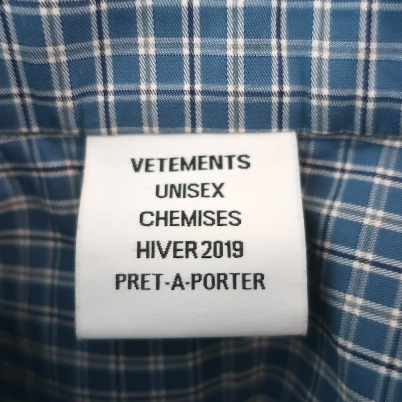 Vetements Deconstructed Double Shirt Dress Blue Checked Cotton Size Medium