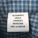 Vetements Deconstructed Double Shirt Dress Blue Checked Cotton Size Medium