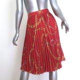 Balenciaga Sunray Pleated Skirt Red Chain Print Crepe de Chine Size 42