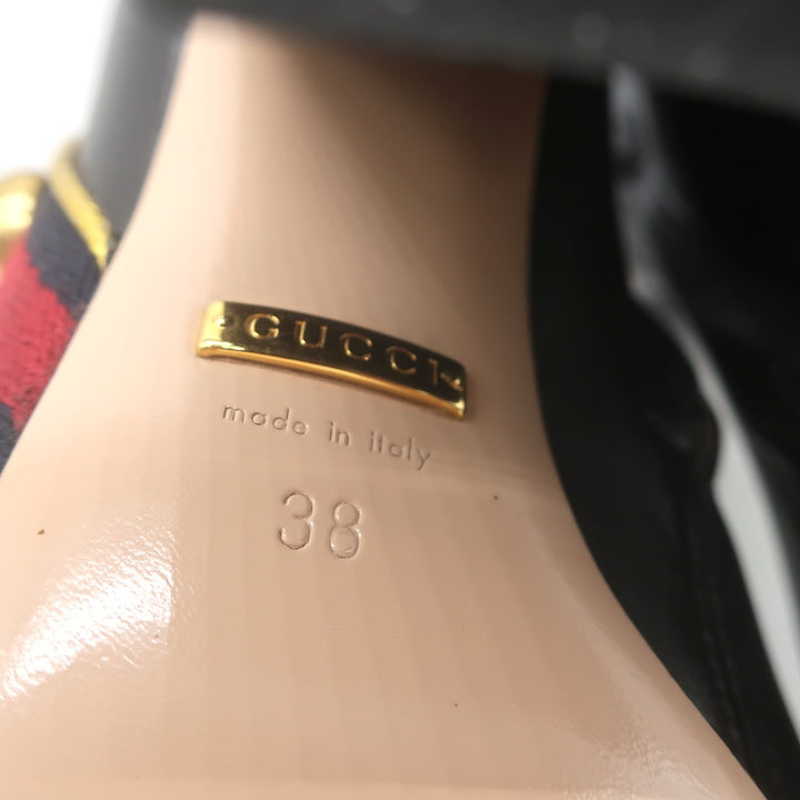 Gucci Carly Globe Buttoned Web Trim Mid-Calf Boots Black Leather Size 38