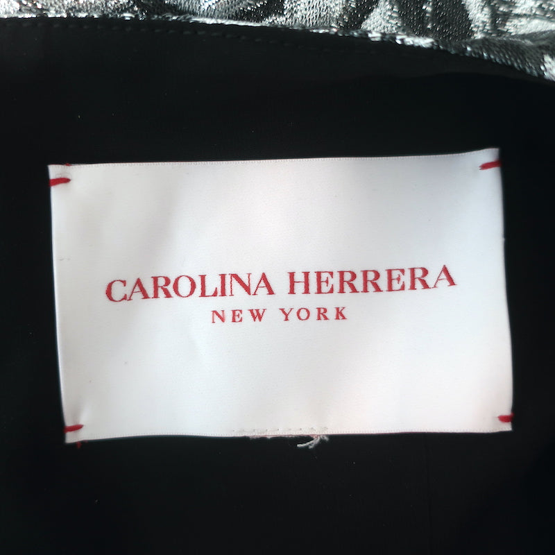 Carolina Herrera Metallic Floral Jacquard Gown Silver Size 8