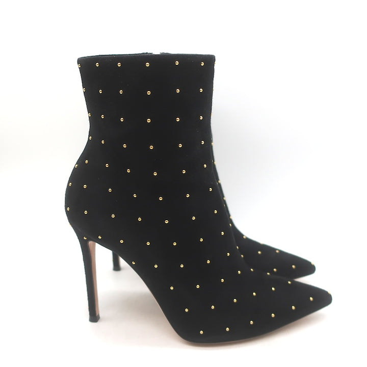 Gianvito Rossi Studded Pointed Toe Ankle Boots Black Suede Size 38.5