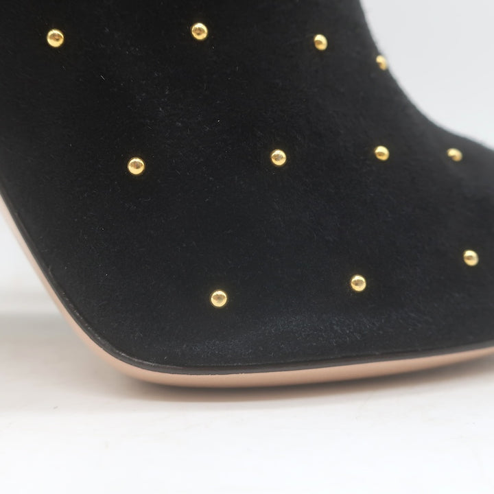 Gianvito Rossi Studded Pointed Toe Ankle Boots Black Suede Size 38.5