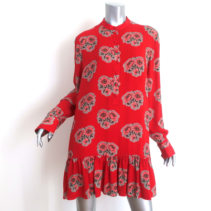 Alexander McQueen Drop Waist Mini Dress Red Poppy Print Silk Crepe Siz Celebrity Owned Alexander McQueen Drop Waist Mini Dress Red Poppy Print Silk Crepe Siz Celebrity Owned
