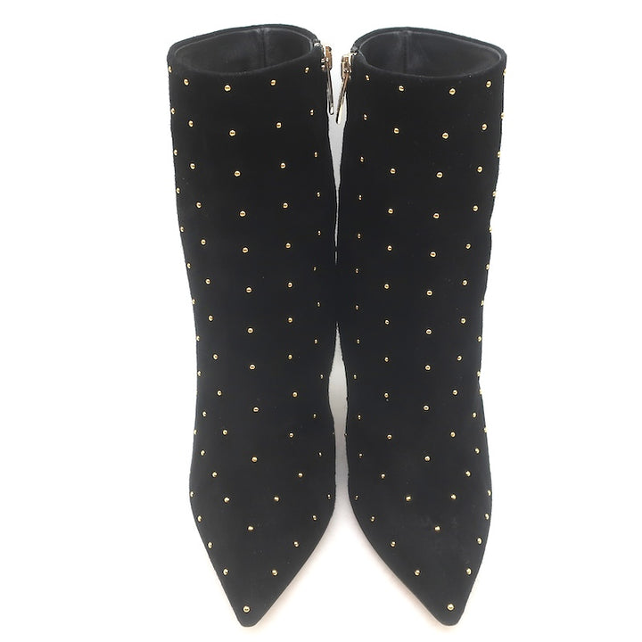 Gianvito Rossi Studded Pointed Toe Ankle Boots Black Suede Size 38.5