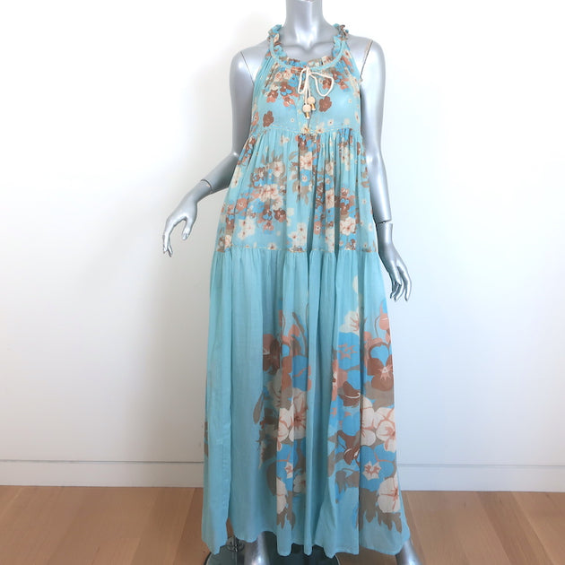 Yvonne S Tiered Maxi Dress Light Blue Floral Print Cotton Voile Size M –  Celebrity Owned