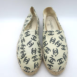 Chanel Allover CC Print Espadrilles Cream Leather Size 37