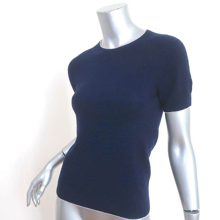 The Row Short Sleeve Sweater Top Navy Piped Knit Size Small