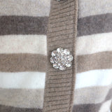 GANNI crystal-button striped cashmere cardigan in beige and cream, size XS, authentic pre-owned, gently worn luxury piece