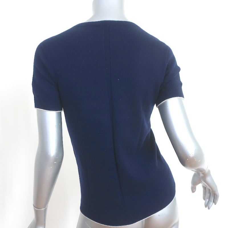 The Row Short Sleeve Sweater Top Navy Piped Knit Size Small
