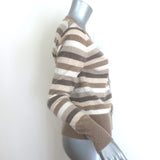 Ganni cashmere striped cardigan, beige and cream with crystal buttons, size XS, authentic pre-owned luxury piece