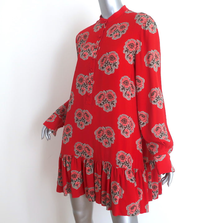 Alexander McQueen Drop Waist Mini Dress Red Poppy Print Silk Crepe Size 46