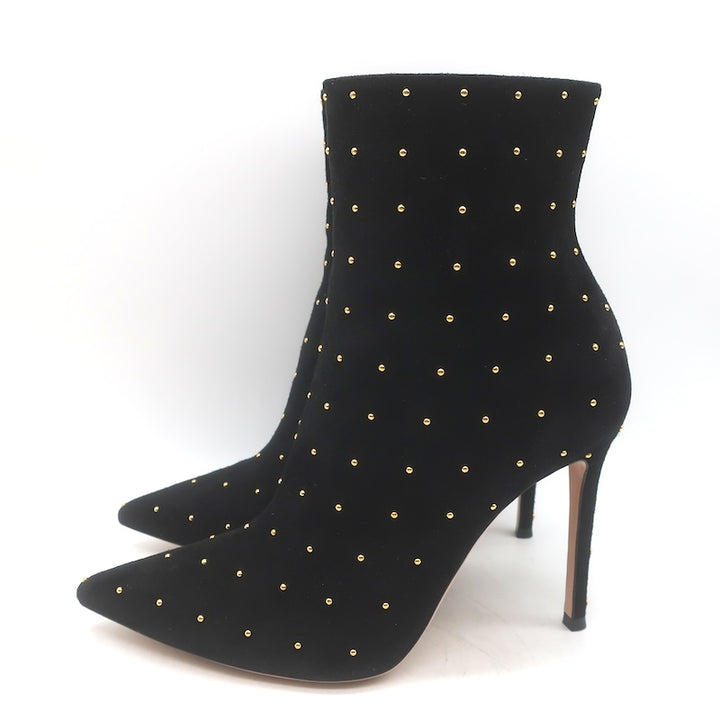 Gianvito Rossi Studded Pointed Toe Ankle Boots Black Suede Size 38.5