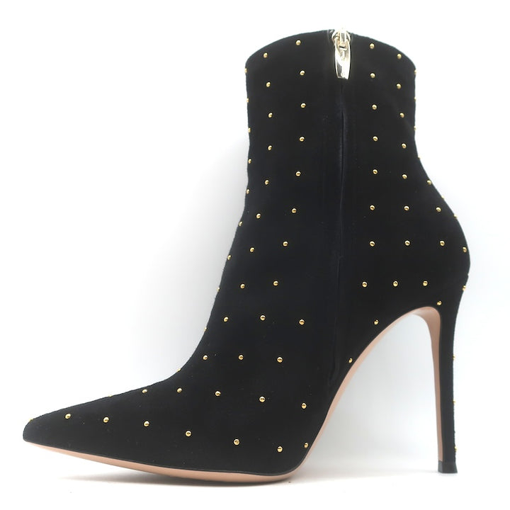 Gianvito Rossi Studded Pointed Toe Ankle Boots Black Suede Size 38.5