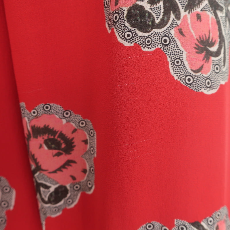 Alexander McQueen Drop Waist Mini Dress Red Poppy Print Silk Crepe Size 46