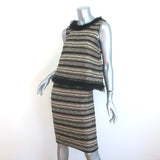 St. John Couture Feather-Trimmed Sequined Striped Knit Dress Gold/Black Size 6