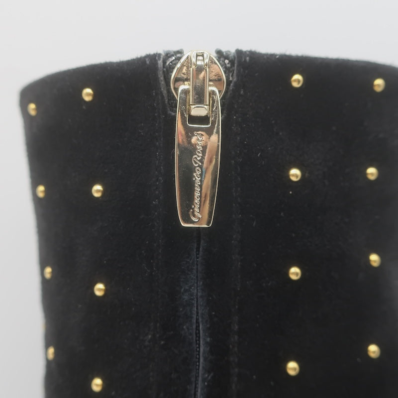 Gianvito Rossi Studded Pointed Toe Ankle Boots Black Suede Size 38.5