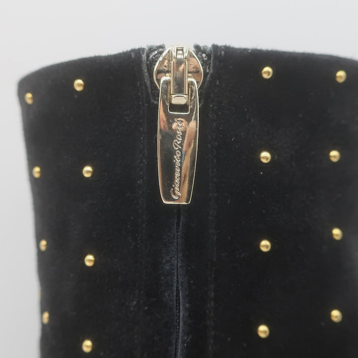 Gianvito Rossi Studded Pointed Toe Ankle Boots Black Suede Size 38.5