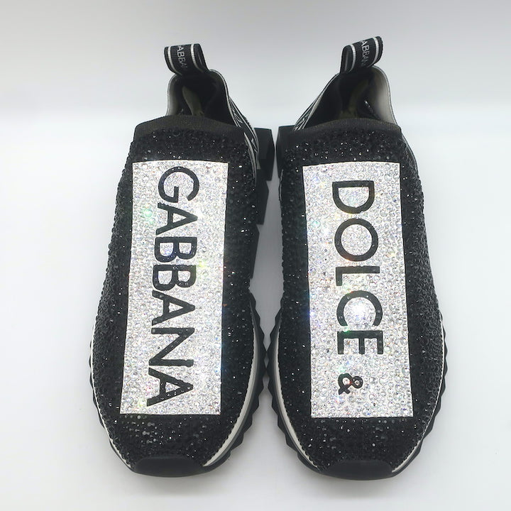 Dolce &amp; Gabbana Sorrento Crystal-Embellished Knit Sneakers Black Size 42.5