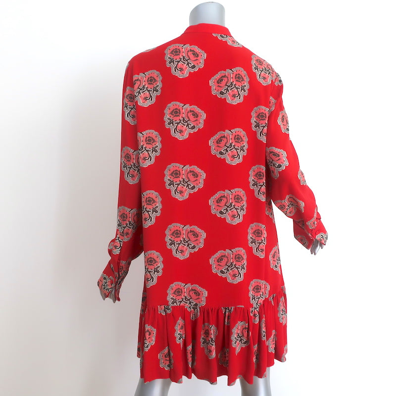 Alexander McQueen Drop Waist Mini Dress Red Poppy Print Silk Crepe Size 46
