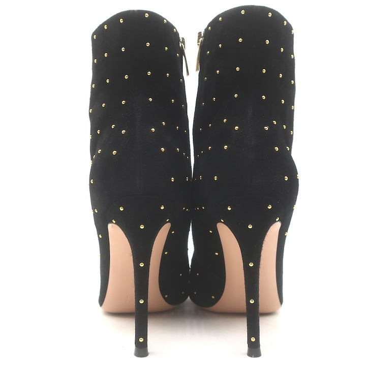 Gianvito Rossi Studded Pointed Toe Ankle Boots Black Suede Size 38.5