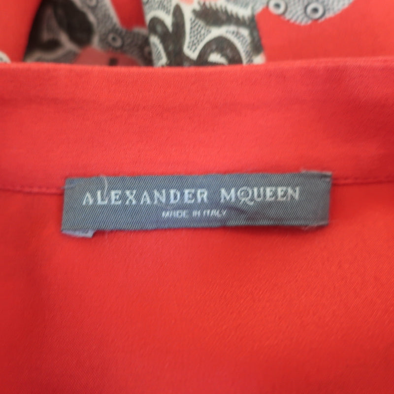 Alexander McQueen Drop Waist Mini Dress Red Poppy Print Silk Crepe Size 46