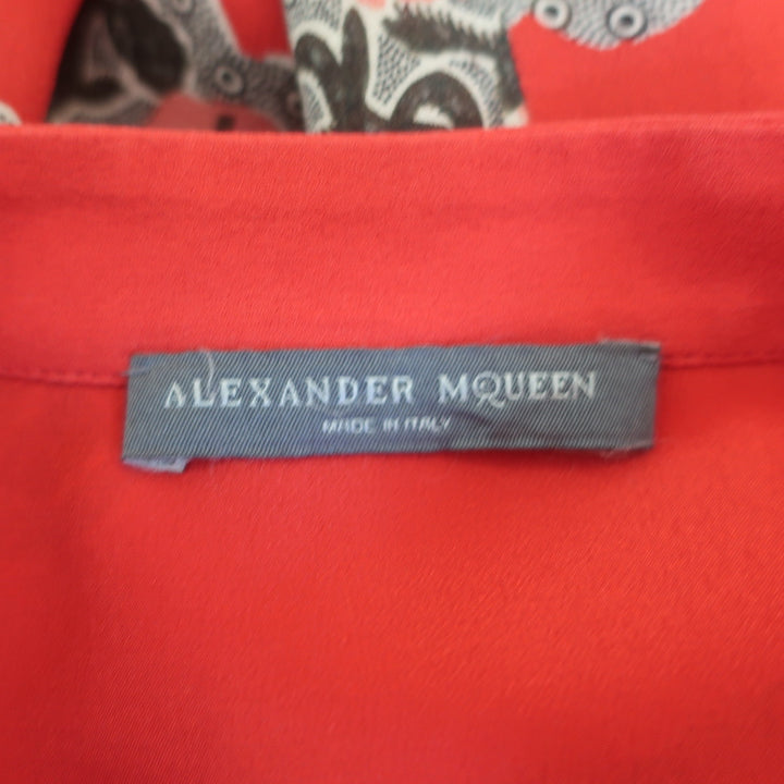 Alexander McQueen Drop Waist Mini Dress Red Poppy Print Silk Crepe Size 46