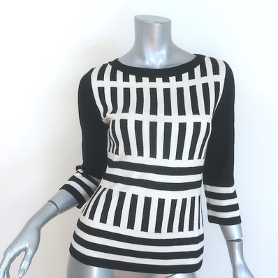 St. John Geometric Santana Knit Top Black/White Wool-Blend Size Petite