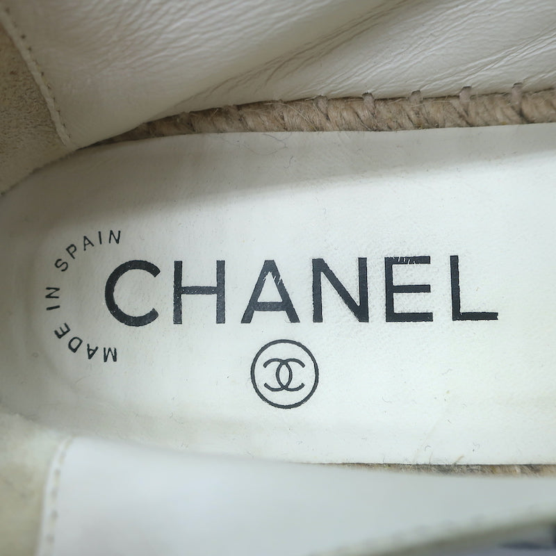 Chanel Allover CC Print Espadrilles Cream Leather Size 37