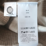 GANNI cashmere striped cardigan in beige and cream with crystal buttons, pre-owned, gently worn luxury piece