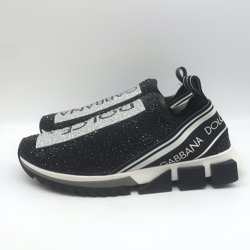 Dolce &amp; Gabbana Sorrento Crystal-Embellished Knit Sneakers Black Size 42.5