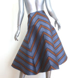 Fendi Striped Satin Jacquard Flared Midi Skirt Blue Silk-Blend Size 46