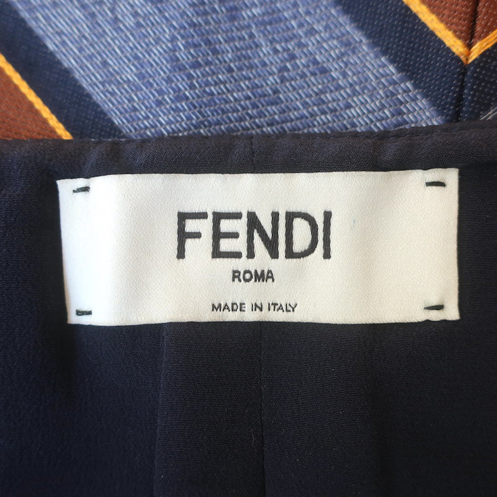 Fendi Striped Satin Jacquard Flared Midi Skirt Blue Silk-Blend Size 46