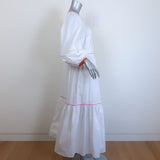 STAUD Demi Puff Sleeve Maxi Dress White/Multicolor Stretch Cotton Size Large