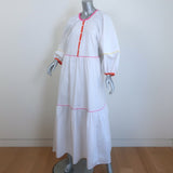 STAUD Demi Puff Sleeve Maxi Dress White/Multicolor Stretch Cotton Size Large