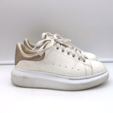 Alexander McQueen Oversized Sneakers White & Rose Gold Metallic Leather Size 37