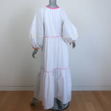 STAUD Demi Puff Sleeve Maxi Dress White/Multicolor Stretch Cotton Size Large