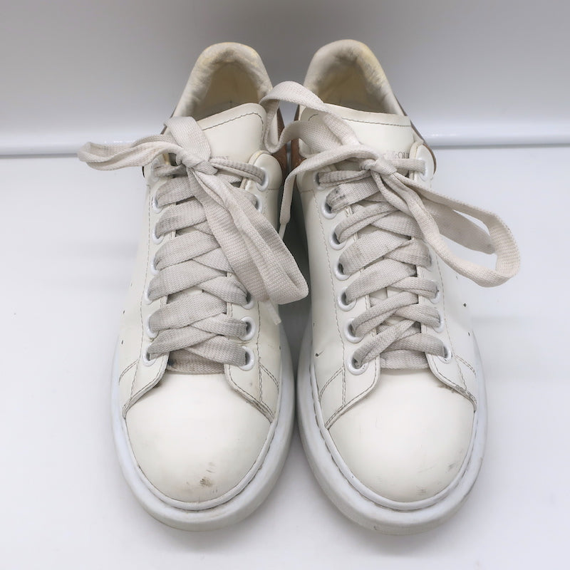 Alexander McQueen Oversized Sneakers White &amp; Rose Gold Metallic Leather Size 37