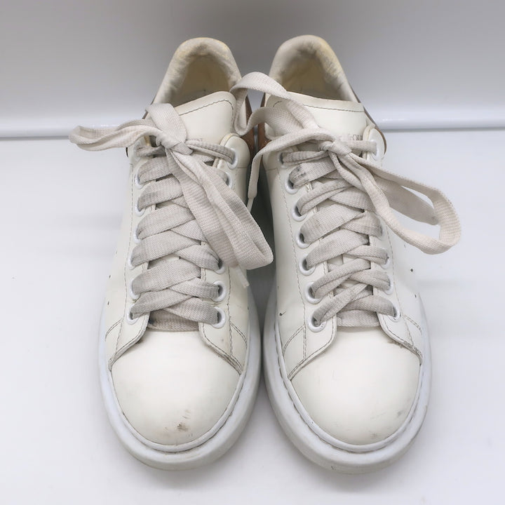 Alexander McQueen Oversized Sneakers White &amp; Rose Gold Metallic Leather Size 37