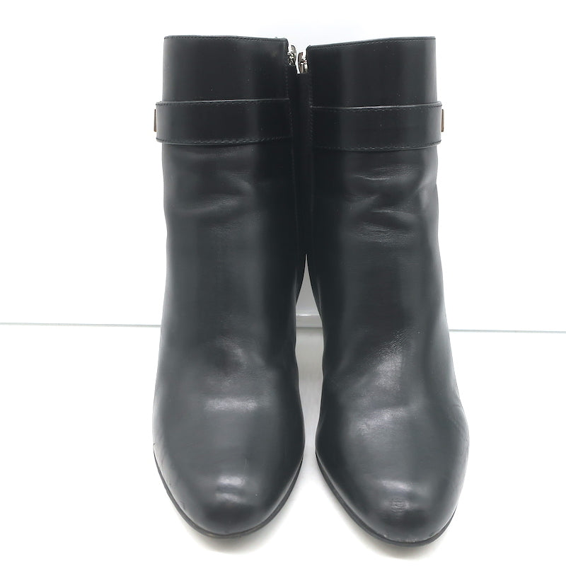 Christian Dior Blason Buckle Ankle Boots Black Leather Size 37 High Heel Booties
