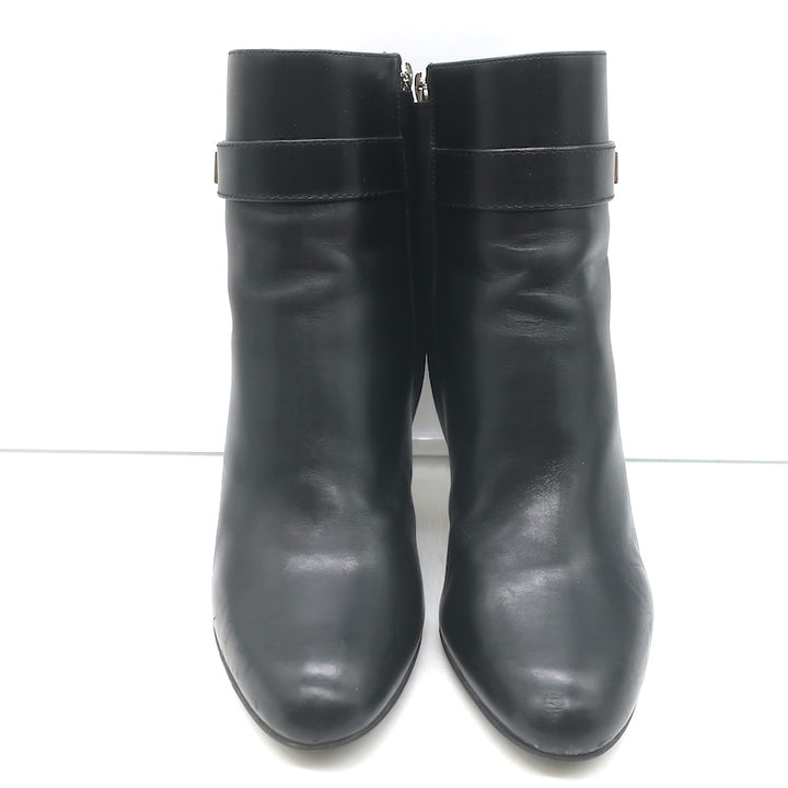 Christian Dior Blason Buckle Ankle Boots Black Leather Size 37 High Heel Booties