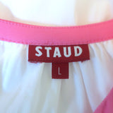 STAUD Demi Puff Sleeve Maxi Dress White/Multicolor Stretch Cotton Size Large